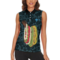 Hawaii Lei Kamehameha Women Sleeveless Polo Shirt Uliuli Seamless Pattern Hibiscus Flower