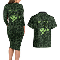 Hawaii Lei Kamehameha Couples Matching Long Sleeve Bodycon Dress and Hawaiian Shirt Oma'oma'o Seamless Pattern Hibiscus Flower LT9 - Polynesian Pride