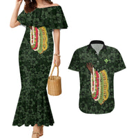 Hawaii Lei Kamehameha Couples Matching Mermaid Dress and Hawaiian Shirt Oma'oma'o Seamless Pattern Hibiscus Flower LT9 Green - Polynesian Pride