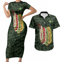 Hawaii Lei Kamehameha Couples Matching Short Sleeve Bodycon Dress and Hawaiian Shirt Oma'oma'o Seamless Pattern Hibiscus Flower LT9 Green - Polynesian Pride