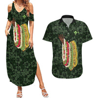 Hawaii Lei Kamehameha Couples Matching Summer Maxi Dress and Hawaiian Shirt Oma'oma'o Seamless Pattern Hibiscus Flower
