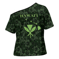 Hawaii Lei Kamehameha Cross Shoulder Shirt Oma'oma'o Seamless Pattern Hibiscus Flower LT9 - Polynesian Pride