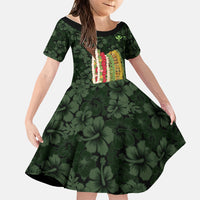 Hawaii Lei Kamehameha Family Matching Long Sleeve Bodycon Dress and Hawaiian Shirt Oma'oma'o Seamless Pattern Hibiscus Flower LT9 Daughter's Dress Green - Polynesian Pride