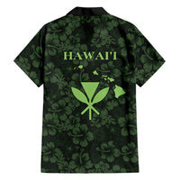 Hawaii Lei Kamehameha Family Matching Off Shoulder Maxi Dress and Hawaiian Shirt Oma'oma'o Seamless Pattern Hibiscus Flower LT9 Dad's Shirt - Long Sleeve Green - Polynesian Pride