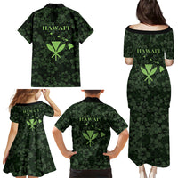 Hawaii Lei Kamehameha Family Matching Puletasi and Hawaiian Shirt Oma'oma'o Seamless Pattern Hibiscus Flower