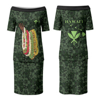 Hawaii Lei Kamehameha Family Matching Puletasi and Hawaiian Shirt Oma'oma'o Seamless Pattern Hibiscus Flower LT9 Mom's Dress Green - Polynesian Pride