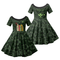 Hawaii Lei Kamehameha Family Matching Puletasi and Hawaiian Shirt Oma'oma'o Seamless Pattern Hibiscus Flower LT9 Daughter's Dress Green - Polynesian Pride