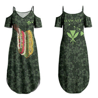 Hawaii Lei Kamehameha Family Matching Summer Maxi Dress and Hawaiian Shirt Oma'oma'o Seamless Pattern Hibiscus Flower LT9 Mom's Dress Green - Polynesian Pride