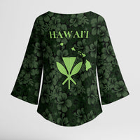 Hawaii Lei Kamehameha Kimono Sleeve Blouse Oma'oma'o Seamless Pattern Hibiscus Flower LT9 - Polynesian Pride