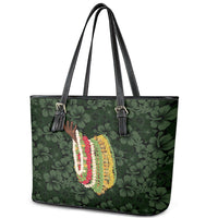 Hawaii Lei Kamehameha Leather Tote Bag Oma'oma'o Seamless Pattern Hibiscus Flower