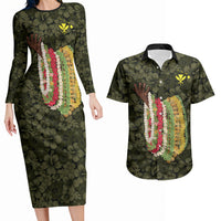 Hawaii Lei Kamehameha Couples Matching Long Sleeve Bodycon Dress and Hawaiian Shirt Melemele Seamless Pattern Hibiscus Flower LT9 Yellow - Polynesian Pride