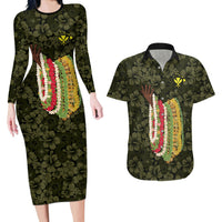 Hawaii Lei Kamehameha Couples Matching Long Sleeve Bodycon Dress and Hawaiian Shirt Melemele Seamless Pattern Hibiscus Flower