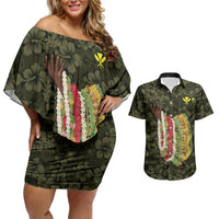 Hawaii Lei Kamehameha Couples Matching Off Shoulder Short Dress and Hawaiian Shirt Melemele Seamless Pattern Hibiscus Flower LT9 Yellow - Polynesian Pride