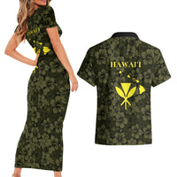 Hawaii Lei Kamehameha Couples Matching Short Sleeve Bodycon Dress and Hawaiian Shirt Melemele Seamless Pattern Hibiscus Flower