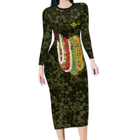 Hawaii Lei Kamehameha Family Matching Long Sleeve Bodycon Dress and Hawaiian Shirt Melemele Seamless Pattern Hibiscus Flower LT9 Mom's Dress Yellow - Polynesian Pride