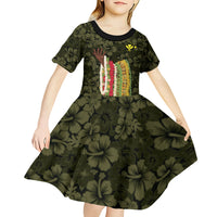 Hawaii Lei Kamehameha Kid Short Sleeve Dress Melemele Seamless Pattern Hibiscus Flower LT9 - Polynesian Pride
