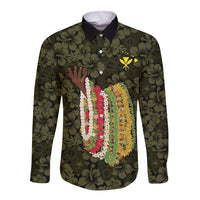 Hawaii Lei Kamehameha Long Sleeve Button Shirt Melemele Seamless Pattern Hibiscus Flower