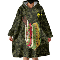 Hawaii Lei Kamehameha Wearable Blanket Hoodie Melemele Seamless Pattern Hibiscus Flower