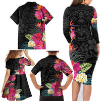 Hafa Adai Guam Family Matching Long Sleeve Bodycon Dress and Hawaiian Shirt Tropical Flowers Colorful Vibes LT9 - Polynesian Pride