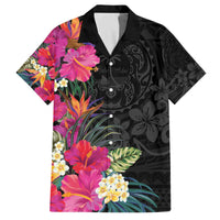 Hafa Adai Guam Family Matching Off The Shoulder Long Sleeve Dress and Hawaiian Shirt Tropical Flowers Colorful Vibes LT9 Dad's Shirt - Short Sleeve Black - Polynesian Pride