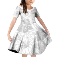 Samoa Lotu Tamaiti Family Matching Off Shoulder Short Dress and Hawaiian Shirt White Sun Day Beauty Hibiscus Ver01 LT9 Daughter's Dress White - Polynesian Pride