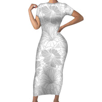 Samoa Lotu Tamaiti Family Matching Short Sleeve Bodycon Dress and Hawaiian Shirt White Sun Day Beauty Hibiscus Ver01 LT9 Mom's Dress White - Polynesian Pride