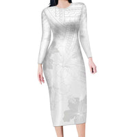 Samoa Lotu Tamaiti Family Matching Long Sleeve Bodycon Dress and Hawaiian Shirt White Sun Day Beauty Hibiscus Ver02 LT9 Mom's Dress White - Polynesian Pride
