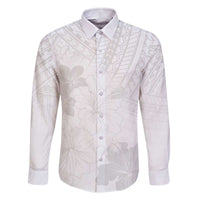 Samoa Lotu Tamaiti Family Matching Off Shoulder Short Dress and Hawaiian Shirt White Sun Day Beauty Hibiscus Ver02 LT9 Dad's Shirt - Long Sleeve White - Polynesian Pride