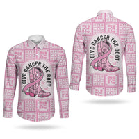 Give Cancer The Boot Pink Cowgirl Couples Matching Short Sleeve Bodycon Dress and Long Sleeve Button Shirt Hawaiian Paniolo Mixed Quilt Pattern Style LT9 - Polynesian Pride