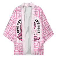 Give Cancer The Boot Pink Cowgirl Kimono Hawaiian Paniolo Mixed Quilt Pattern Style LT9 Unisex Pink - Polynesian Pride