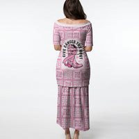 Give Cancer The Boot Pink Cowgirl Puletasi Hawaiian Paniolo Mixed Quilt Pattern Style LT9 - Polynesian Pride