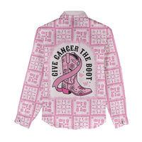Give Cancer The Boot Pink Cowgirl Women Casual Shirt Hawaiian Paniolo Mixed Quilt Pattern Style LT9 - Polynesian Pride