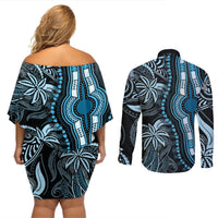Polynesia Dashiki Couples Matching Off Shoulder Short Dress and Long Sleeve Button Shirts Polynesia and Africa Traditional Special Together Blue LT9 - Polynesian Pride