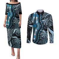 Polynesia Dashiki Couples Matching Puletasi Dress and Long Sleeve Button Shirts Polynesia and Africa Traditional Special Together Blue LT9 Blue - Polynesian Pride
