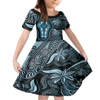 Polynesia Dashiki Family Matching Long Sleeve Bodycon Dress and Hawaiian Shirt Polynesia and Africa Traditional Special Together Blue LT9 Daughter's Dress Blue - Polynesian Pride