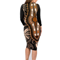 Polynesia Dashiki Family Matching Long Sleeve Bodycon Dress and Hawaiian Shirt Polynesia and Africa Traditional Special Together Gold LT9 - Polynesian Pride