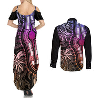 Polynesia Dashiki Couples Matching Summer Maxi Dress and Long Sleeve Button Shirts Polynesia and Africa Traditional Special Together Pastel LT9 - Polynesian Pride
