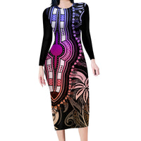 Polynesia Dashiki Family Matching Long Sleeve Bodycon Dress and Hawaiian Shirt Polynesia and Africa Traditional Special Together Pastel LT9 Mom's Dress Pastel - Polynesian Pride