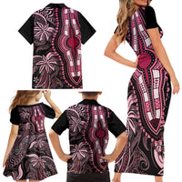 Polynesia Dashiki Family Matching Short Sleeve Bodycon Dress and Hawaiian Shirt Polynesia and Africa Traditional Special Together Pink LT9 - Polynesian Pride