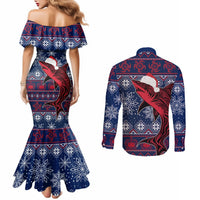 Samoa Manuia Le Kirisimasi Couples Matching Mermaid Dress and Long Sleeve Button Shirts Samoan Fishing Tribal Pattern Christmas Vibe LT9 - Polynesian Pride