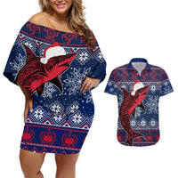 Samoa Manuia Le Kirisimasi Couples Matching Off Shoulder Short Dress and Hawaiian Shirt Samoan Fishing Tribal Pattern Christmas Vibe LT9 Red - Polynesian Pride