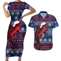 Samoa Manuia Le Kirisimasi Couples Matching Short Sleeve Bodycon Dress and Hawaiian Shirt Samoan Fishing Tribal Pattern Christmas Vibe LT9 Red - Polynesian Pride