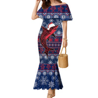 Samoa Manuia Le Kirisimasi Family Matching Mermaid Dress and Hawaiian Shirt Samoan Fishing Tribal Pattern Christmas Vibe LT9 Mom's Dress Red - Polynesian Pride
