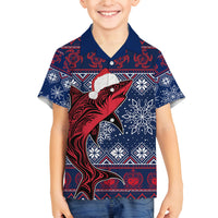 Samoa Manuia Le Kirisimasi Family Matching Off Shoulder Long Sleeve Dress and Hawaiian Shirt Samoan Fishing Tribal Pattern Christmas Vibe LT9 Son's Shirt Red - Polynesian Pride