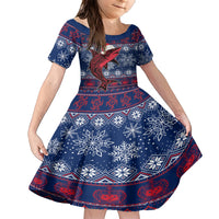 Samoa Manuia Le Kirisimasi Family Matching Short Sleeve Bodycon Dress and Hawaiian Shirt Samoan Fishing Tribal Pattern Christmas Vibe LT9 Daughter's Dress Red - Polynesian Pride