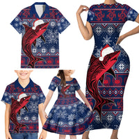 Samoa Manuia Le Kirisimasi Family Matching Short Sleeve Bodycon Dress and Hawaiian Shirt Samoan Fishing Tribal Pattern Christmas Vibe LT9 - Polynesian Pride