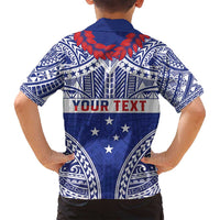 Personalised Toa Samoa Rugby Spirit Family Matching Off Shoulder Short Dress and Hawaiian Shirt Blue Samoan Tribal Pattern LT9 - Polynesian Pride