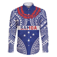 Personalised Toa Samoa Rugby Spirit Family Matching Short Sleeve Bodycon Dress and Hawaiian Shirt Blue Samoan Tribal Pattern LT9 Dad's Shirt - Long Sleeve Blue - Polynesian Pride