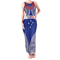 Personalised Toa Samoa Rugby Spirit Family Matching Tank Maxi Dress and Hawaiian Shirt Blue Samoan Tribal Pattern LT9 Mom's Dress Blue - Polynesian Pride