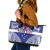 Personalised Toa Samoa Rugby Spirit Leather Tote Bag Blue Samoan Tribal Pattern - Polynesian Pride